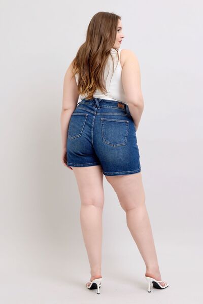 Judy Blue Dark Washed Double Button Waistband Denim Shorts