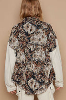 POL Contrast Sleeves Button Down Floral Jacquard Shirt in Beige Trendsi