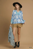 Umgee Floral Boho Blouse with Scalloped Hem