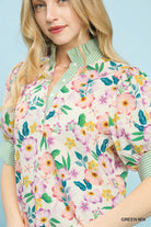 Umgee Green Mix Floral Print Jacquard Ruffle Top