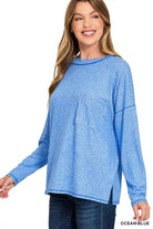 Zenana Soft Melange Hacci Round-Neck Long Sleeve T-Shirt OCEAN BLUE