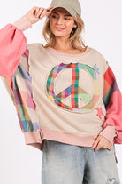 SAGE + FIG Coral Contrast Peace Patch Dropped Shoulder Sweatshirt