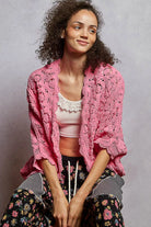 POL Floral Pattern Open Front Cardigan BUBBLEGUM PINK One Size