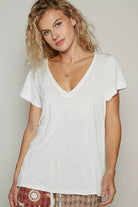 POL Basic V-Neck Short Sleeve T-Shirt OFF WHITE