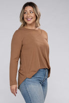 Zenana Plus Long Sleeve Round Neck Round Hem Top ZENANA