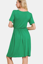 Zenana Green Surplice Short Sleeve Brushed DTY Dress Dresses