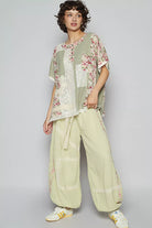 POL Ssge Lace Round Neck Short Sleeve Floral Pattern Top with Patch Detail