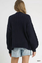 Umgee Cable Knit Pearl Button Cardigan – Navy