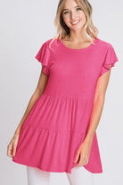 Heimish Hot Pink Tiered Round Neck Ruffle Sleeve Top Plus Size