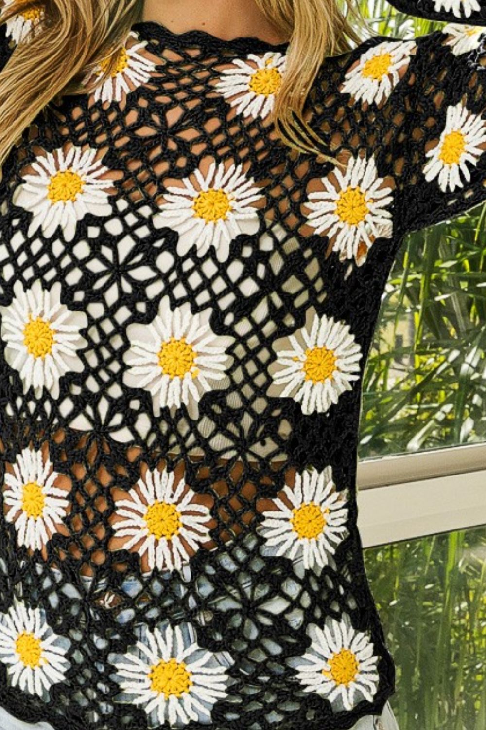 BiBi Black Floral Crochet Net Lace Cover Up Trendsi