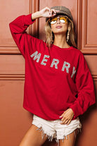 BiBi Red Merry Glitter Christmas Drop Shoulder Top RED