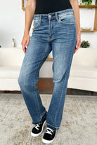 Judy Blue Leah Mid Rise Released Hem Dad Jeans Trendsi