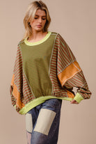 BiBi Color Block Striped Round Neck Sweatshirt Shirts & Tops