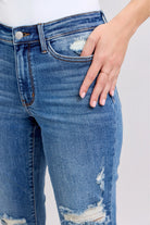 Judy Blue Mid-rise Vintage Wash Boyfriend Fit W/ Distressed Jeans