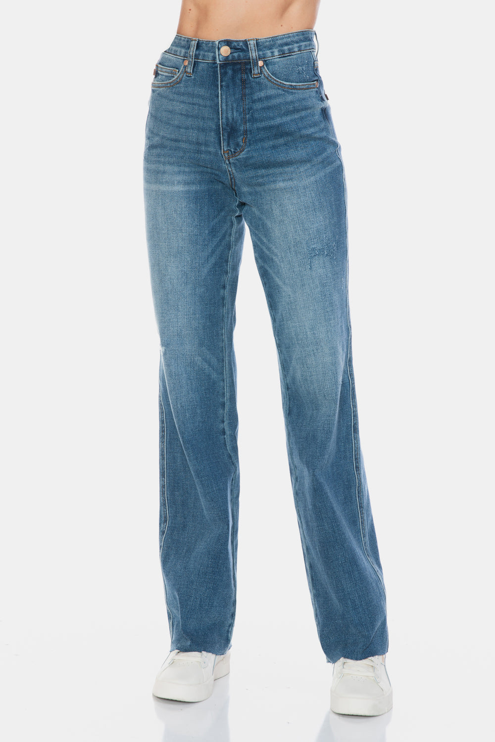 Judy Blue Tummy Control Cut Raw Hem Straight Jeans Trendsi