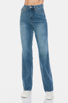 Judy Blue Tummy Control Cut Raw Hem Straight Jeans Trendsi