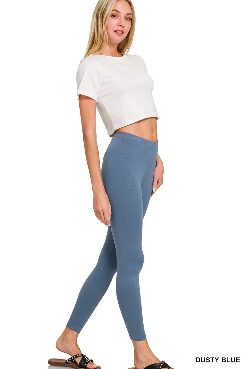 Zenana Dusty Blue Cotton Round Neck Top & Legging Set