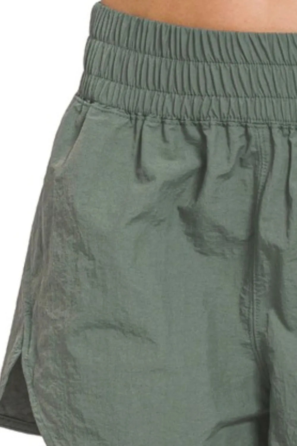 Zenana Ash Jade Windbreaker Smocked Waistband Running Shorts