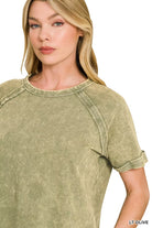 Zenana French Terry Washed Curved Hem Top