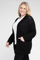 eesome Plus Size Ribbed Knit Open Front Cardigan eesome