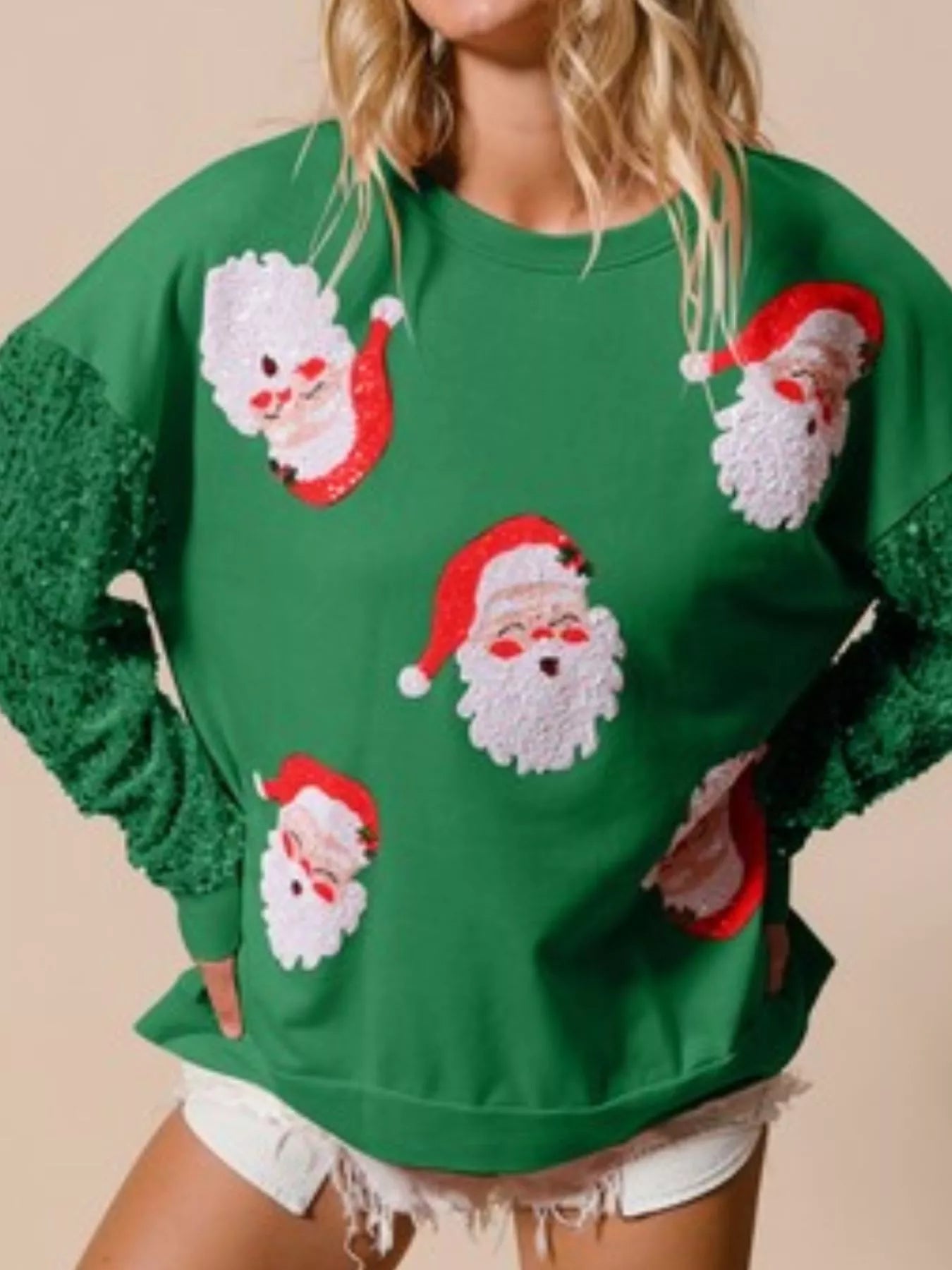 Preorder: Christmas Theme Sequin Long Sleeve Sweatshirt Dark Green