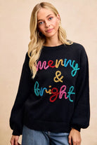 BiBi Black Tinsel Lettering Merry & Bright Christmas Sweater