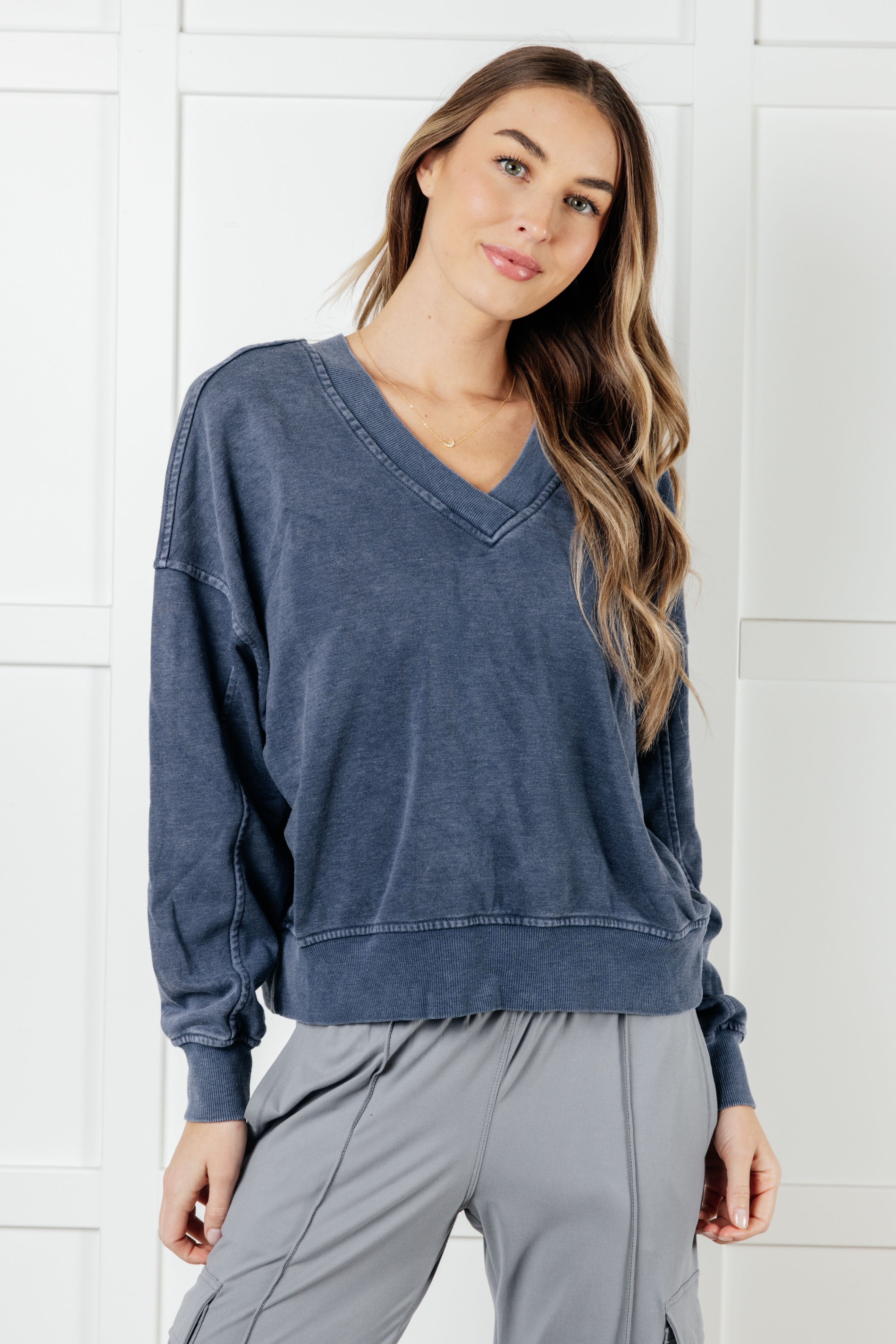 Rae Mode Rep Ready Mineral Wash French Terry Pullover in Blue Activewear