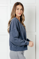 Rae Mode Rep Ready Mineral Wash French Terry Pullover in Blue Activewear