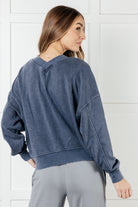 Rae Mode Rep Ready Mineral Wash French Terry Pullover in Blue Activewear