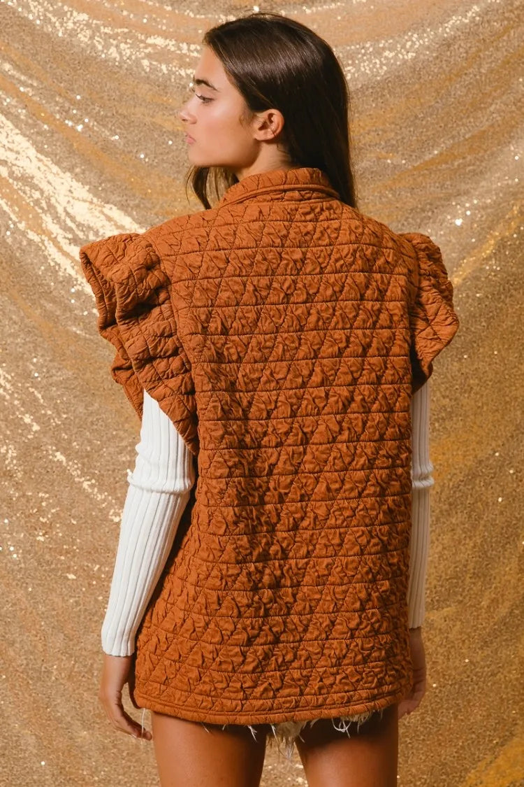 BiBi Black Quilting Knit Ruffle Sleeve Vest