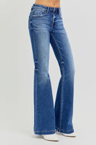 RISEN Dark Washed Low Rise Flare Jeans with Pockets Trendsi