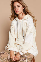 POL Cream Exposed Seam Hooded Knit Balloon Sleeve Sweater Top Cream Trendsi