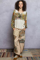 POL Balloon Sleeve Peplum Blouse with Trim Detail