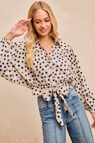 BiBi Cream & Black Polka Dot Print Tie Hem Detail Crop Shirt