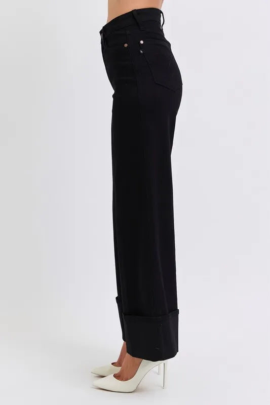 Judy Blue Black High Waist Reto Wide Leg W/ Cuff