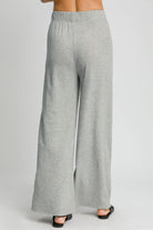 Umgee Elastic Waist Wide Leg Knit Pants in Gray Pants