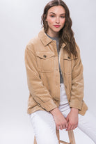 Love Tree Beige Corduroy Button Up Jacket with Sherpa Inside Trendsi