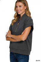 Zenana Black Scuba High Neck Half Zip Top