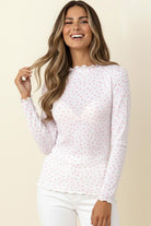 Haptics Ivory Heart Print Mesh Long Sleeve Semi-Sheer Top