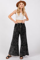 SAGE + FIG Ash Mineral Washed Terry Wide Leg Pants Ash Trendsi