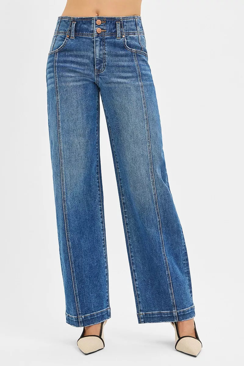 RISEN Mid Rise Fit Wide Baggy Jeans DARK