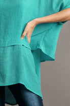 Umgee Turquoise Cuffed Half Sleeve Layered Top