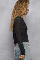 POL Black Long Sleeve Top with Contrasting Stitching