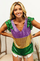 BiBi Mardi Gras Sequin Color Block Ruffled Top