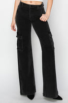 Risen Black High Rise Wide Leg Cargo Jeans Black Trendsi