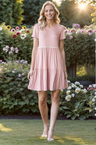 Heimish Dusty Rose Solid Mini Tiered Dress with Pompom Lace Dusty Rose