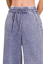 Zenana Marlin Acid Wash Fleece Palazzo Sweatpants with Pockets
