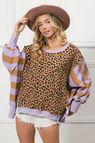 BiBi Leopard and Stripe Lavender Mixed Top