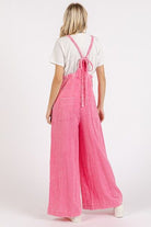 Mittoshop Washed Barbie Pink Textured Wide Leg Overalls