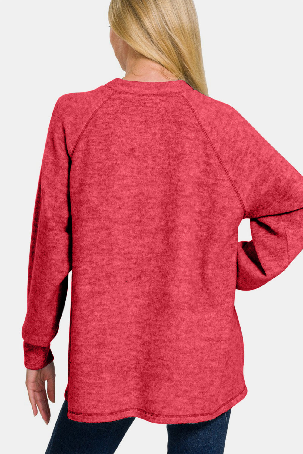 Zenana Strawberry Brushed Melange Hacci High-Low Sweater Shirts & Tops